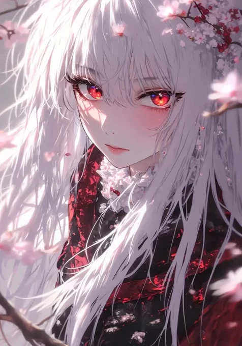 白发红瞳少女·日式樱花和服 二次元动态壁纸热款