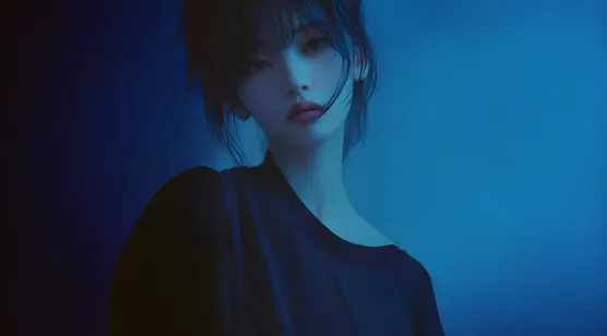 穿着黑色长袖T恤衫，就这么看着你的AI美女壁纸图片-iPhone17-1