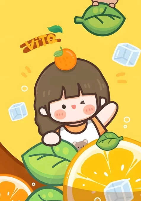 ViTo卡通女孩·橘子小熊冰块 夏日治愈手机壁纸