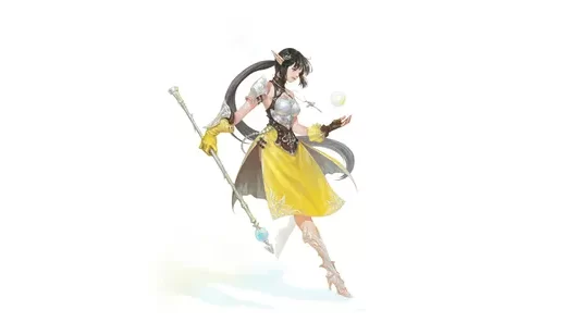 简洁白色背景下拿法杖的动漫女法师超清电脑壁纸