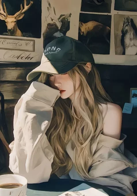 阳光明媚，安静，喝咖啡，戴着帽子，时尚酷女孩女生手机壁纸图片