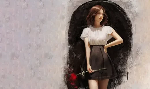 手拿玫瑰的短长发清纯女神