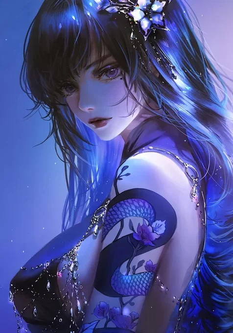 手臂有纹身的性感国风二次元动漫美女高清手机壁纸