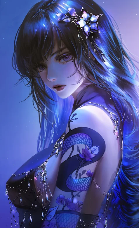 手臂有纹身的性感国风二次元动漫美女高清手机壁纸-iPhone17-1