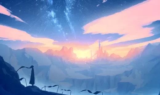 剪影旅人·星空城堡·唯美二次元超宽屏电脑壁纸