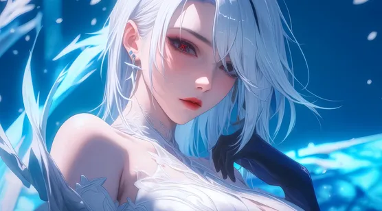 白发红瞳冰雪少女·唯美二次元游戏风 热门电脑壁纸-iPhone17-1