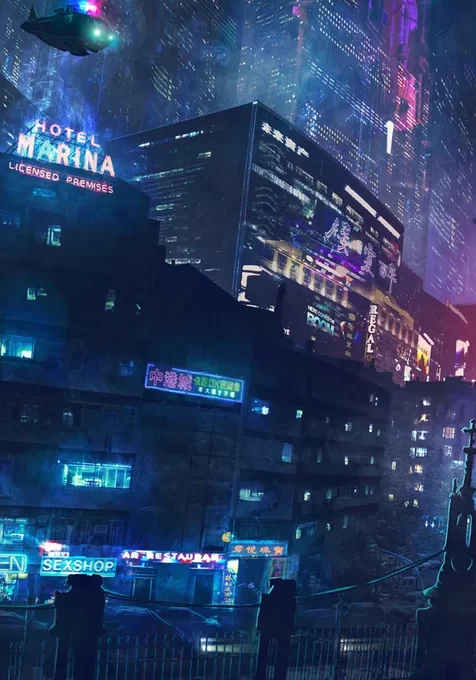 未来都市高楼夜景插画手机壁纸