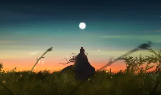 国风古风人物·月夜草野萤火 唯美意境电脑壁纸