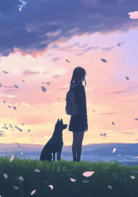 少女与犬·落瓣纷飞 二次元治愈系手机壁纸精选