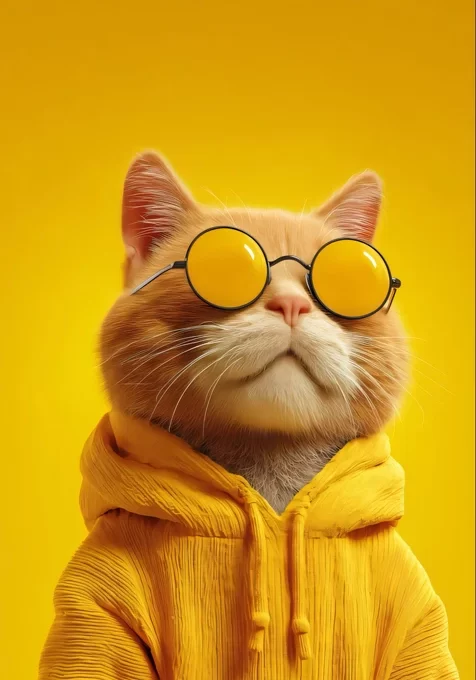 橘猫·黄墨镜连帽衫（潮流写实风）萌宠手机壁纸