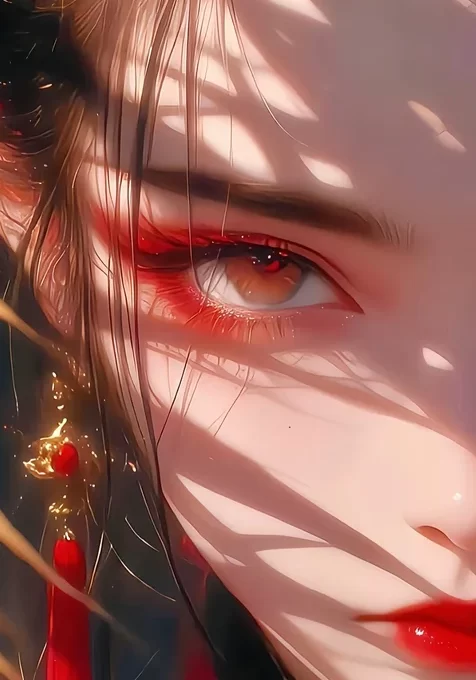 古装美女，红妆，红唇，凤眼，古风AI美女肖像手机壁纸图片