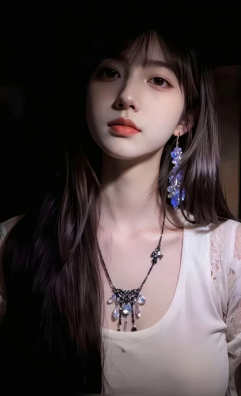 长发少女·唯美写实风 精致耳饰项链 高清竖屏壁纸-iPhone17-1
