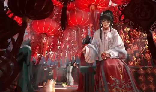 汉服少女·灯会逗猫 国风宽屏动态电脑壁纸精选