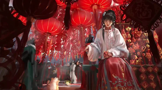 汉服少女·灯会逗猫 国风宽屏动态电脑壁纸精选-iPhone17-1