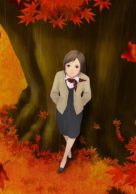 枫叶树下的少女高清手机壁纸下载