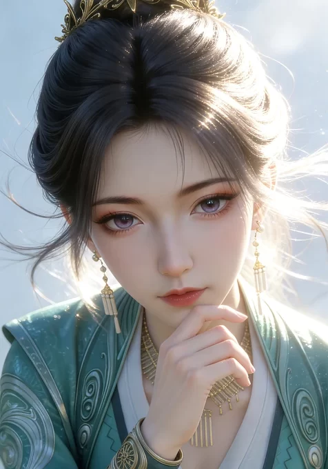 慕沛灵·绿衣金饰 唯美国漫游戏壁纸 古风手机壁纸