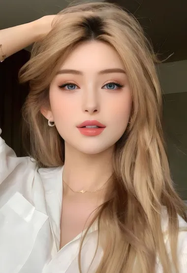 金发气质女生白衬衫时尚穿搭 精致配饰清新写真套图