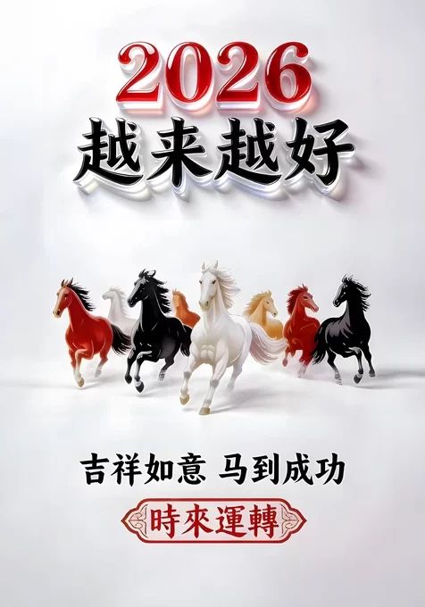 2026越来越好·八骏奔马国风图 时来运转励志壁纸