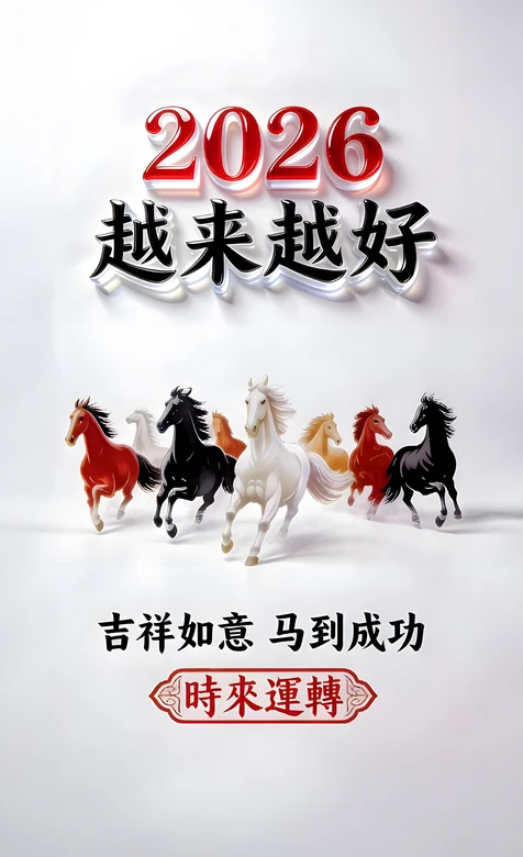 2026越来越好·八骏奔马国风图 时来运转励志壁纸-iPhone17-1
