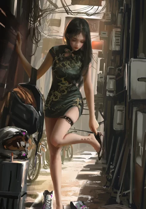 赛博国风旗袍少女·写实插画 高人气竖屏手机壁纸