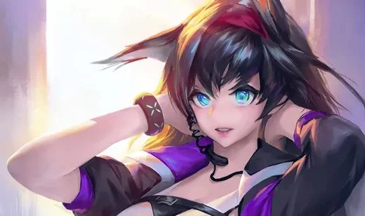 蓝眼猫耳少女 二次元动漫风格插画