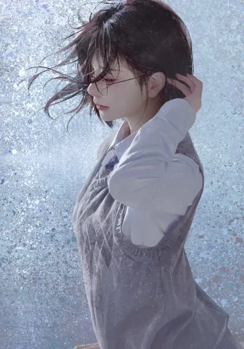 戴着眼镜的气质素色穿搭美女高清侧颜手机壁纸图片