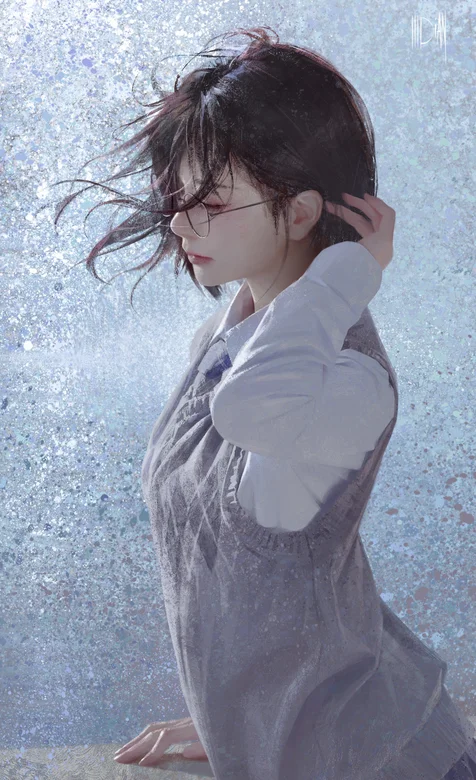 戴着眼镜的气质素色穿搭美女高清侧颜手机壁纸图片-iPhone17-1