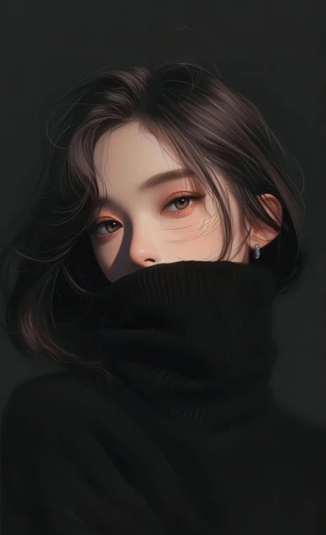 高冷美女，身着黑色高领毛衣的短发发型AI美女手机壁纸图片-iPhone17-1