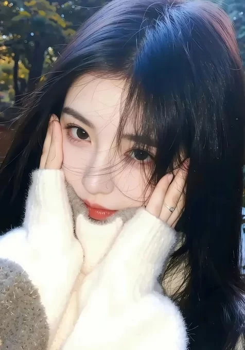捧脸黑发少女户外森系写真 高清全面屏锁屏