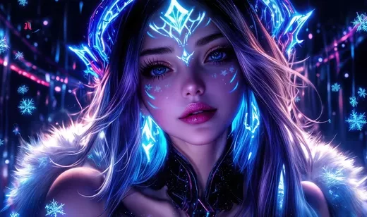 冰雪精灵女王 蓝色发光冠 冬季奇幻场景
