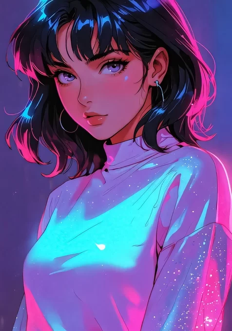 短发少女·赛博朋克霓虹二次元插画 高人气霓虹风手机壁纸