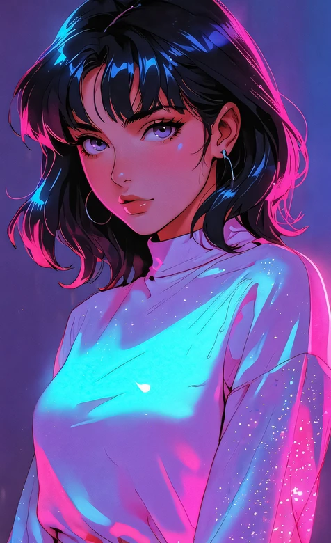 短发少女·赛博朋克霓虹二次元插画 高人气霓虹风手机壁纸-iPhone17-1