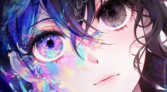 蓝发紫眼动漫少女插画-iPhone17-1