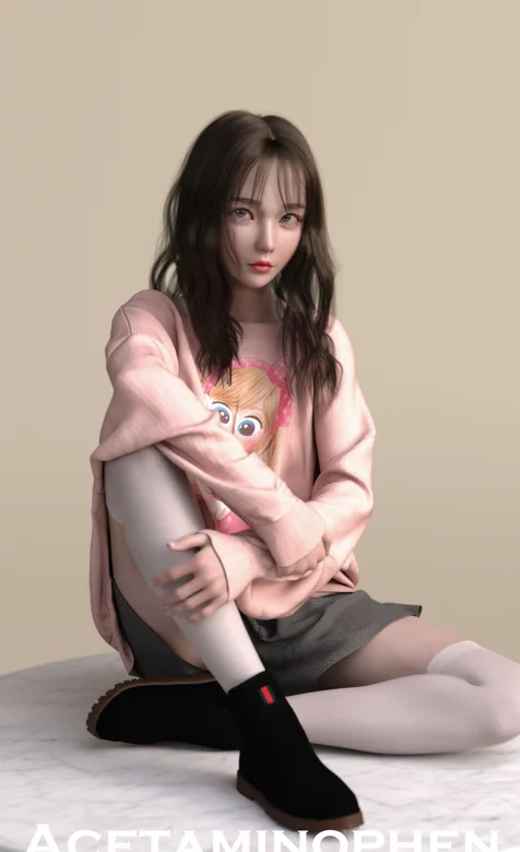 手绘坐在地毯上的长发女生-iPhone17-1