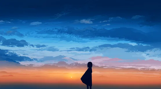 夕阳，小女孩，天际，瀑布屏长壁纸动漫场景4k图片-iPhone17-1