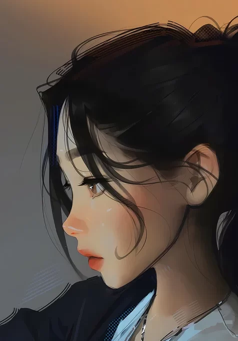 Sam Yang 侧颜美女插画手机壁纸图片