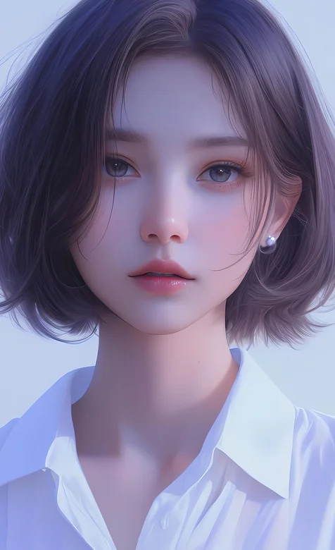 短发女孩，白衬衫，短发，五官精致的AI美女手机壁纸图片-iPhone17-1