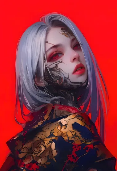 赛博朋克风格，女生纹身，酷飒，个性，另类，非主流，AI人物插画手机壁