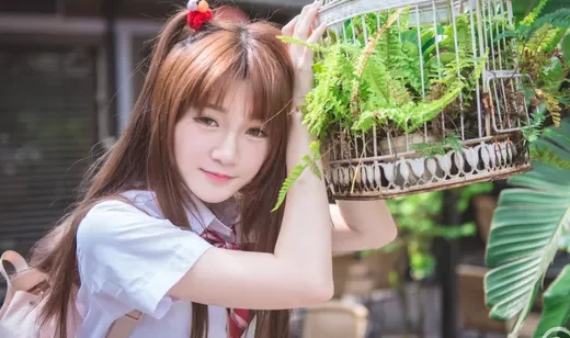 超高清长发清纯学生妹街拍电脑背景