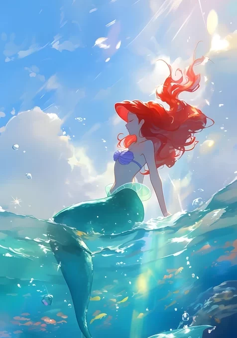 爱丽儿·红发美人鱼 唯美迪士尼动画风 海洋童话壁纸