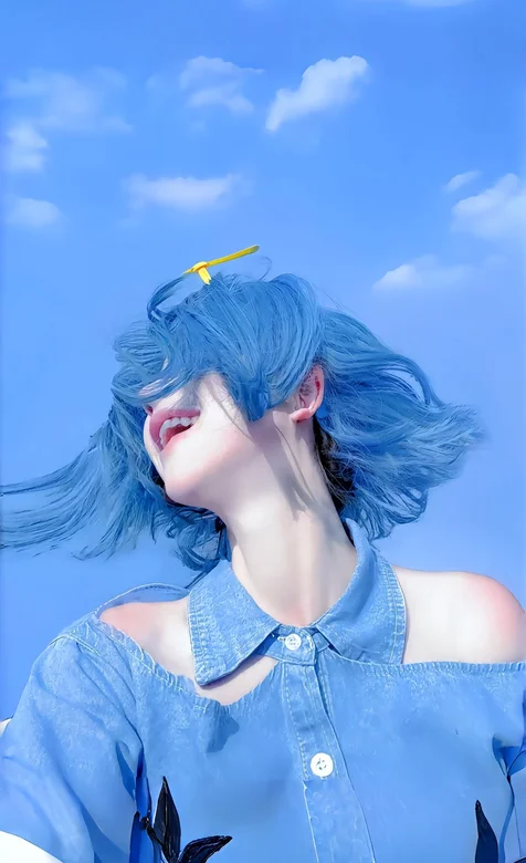蓝天，蓝衣，蓝发 女生壁纸，让快乐成为生活的旋律，每个音符都跳跃着幸-iPhone17-1