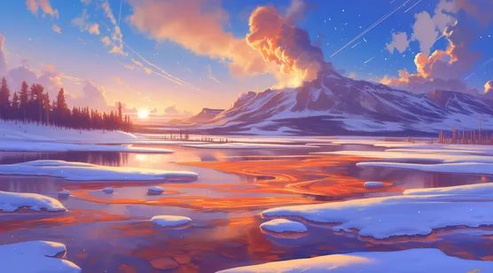 黄石公园的冬天，大雪，火山，天空，云彩，黄石公园的冬天景色壁纸图片-iPhone17-1