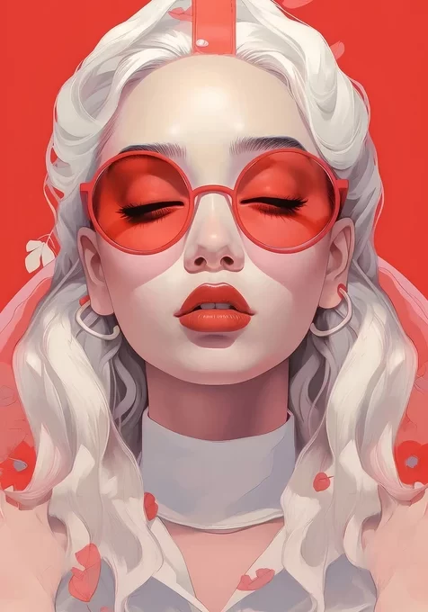 白发红镜少女·唯美插画风 个性手机壁纸