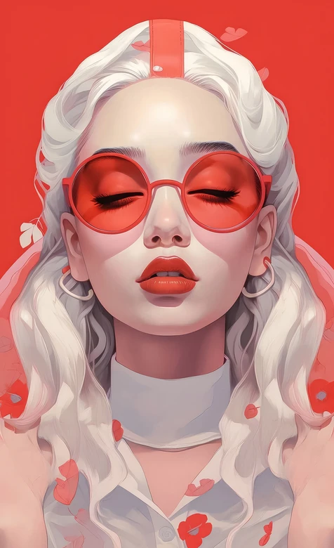 白发红镜少女·唯美插画风 个性手机壁纸-iPhone17-1