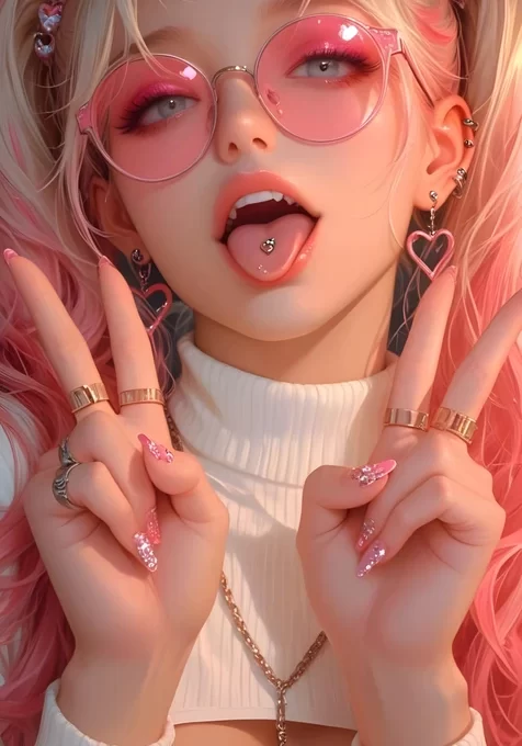 粉色眼镜金发少女双马尾甜美写真