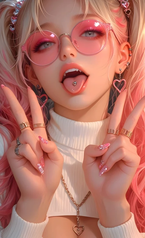 粉色眼镜金发少女双马尾甜美写真-iPhone17-1