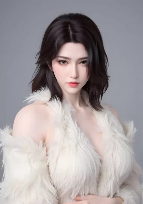 写实风气质女性·白色毛绒穿搭 高质感手机壁纸推荐