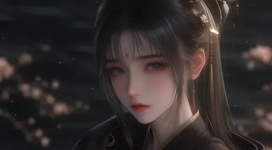 眉心点红的古装黑衣动漫AI美女高清侧颜桌面壁纸图片-iPhone17-1