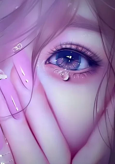 眼泪，流泪的紫色头发少女手机壁纸图片