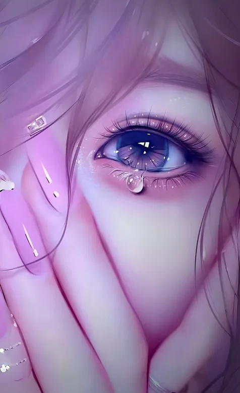 眼泪，流泪的紫色头发少女手机壁纸图片-iPhone17-1